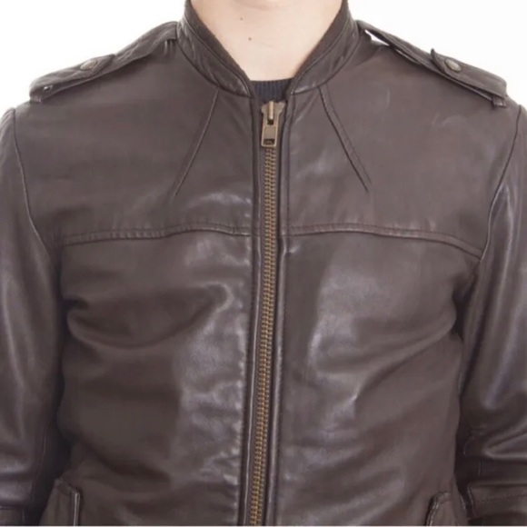AllSaints Leather ‘Jack’ Bomber Jacket UK Size Large Brown Autumn Winter - Picture 6 of 11